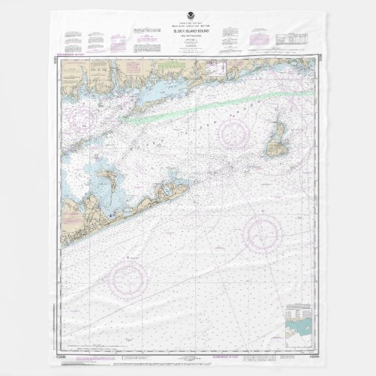 Block Island geluid en benaderingen nautische kaar Fleece Deken (Voorkant)