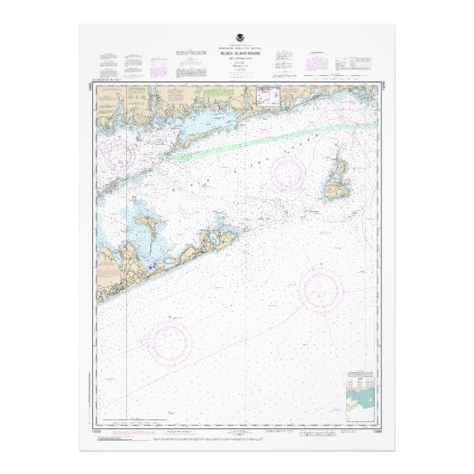 Block Island geluid en benaderingen nautische kaar Foto Afdruk (Voorkant)