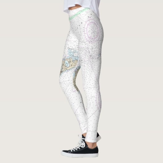 Block Island geluid en benaderingen nautische kaar Leggings (Links)