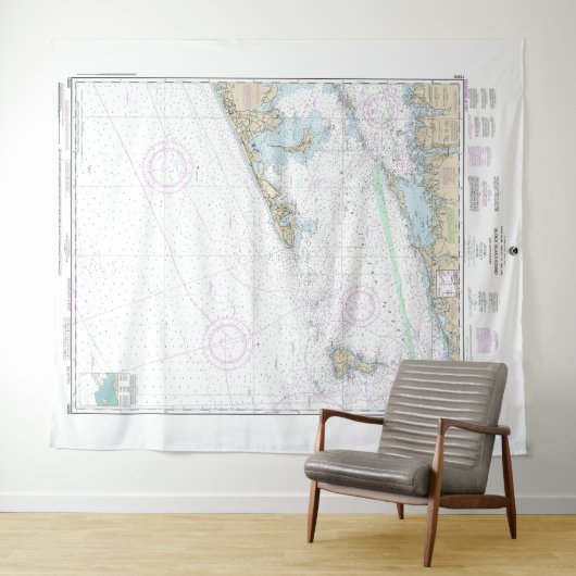 Block Island geluid en benaderingen nautische kaar Wandkleed (In Situ (horizontaal))