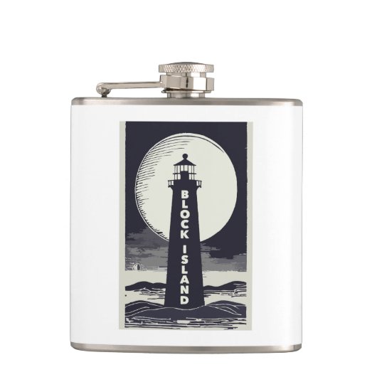 Block Island Lighthouse Rhode Island Maan Heupfles (Voorkant)