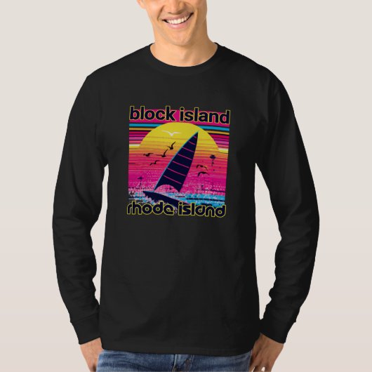 Block Island Retro 80s Style Souvenir Beach T-shirt (Voorkant)