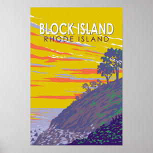 Block Island Rhode Island Reis Kunst Vintage Poster