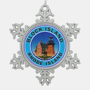 Block Island Rhode Island Southeast Lighthouse Tin Sneeuwvlok Ornament