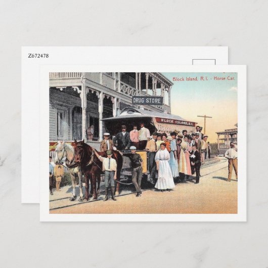 Block Island, Rhode Island, Trolley Uitzicht Vinta Briefkaart (Voorkant / Achterkant)