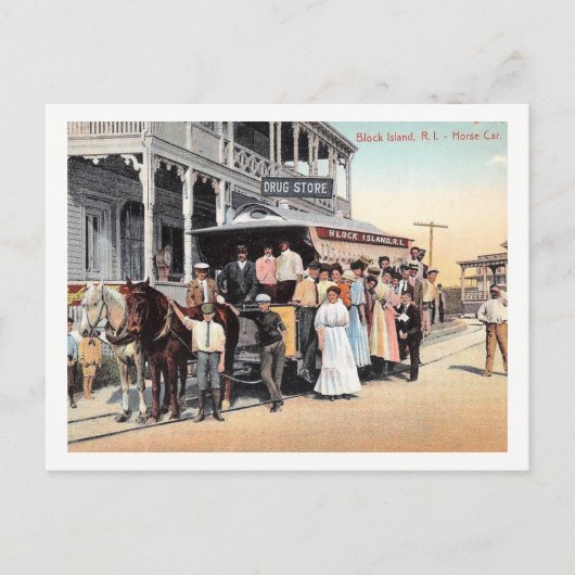 Block Island, Rhode Island, Trolley Uitzicht Vinta Briefkaart (Voorkant)