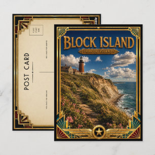 Block Island Rhode Island Vintage Art Deco Gouden  Briefkaart