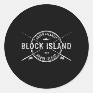 Block Island Ri Antieke Gekruiste Vissenstokken Ronde Sticker
