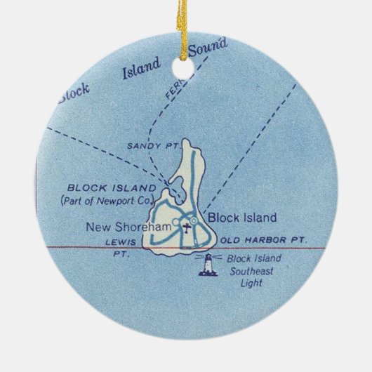 Block Island RI  Map Keramisch Ornament (Achterkant)