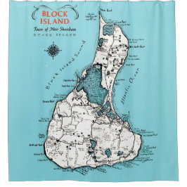 Block Island RI Map Shower Curtain Douchegordijn
