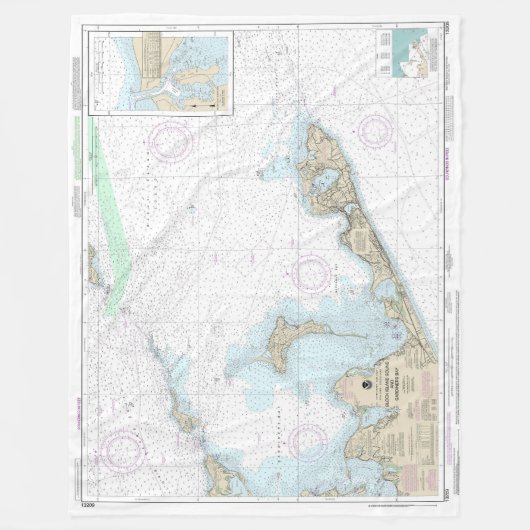 Block Island Sound en Gardiners Bay Grafiek Fleece Deken (Voorkant)