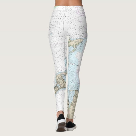 Block Island Sound en Gardiners Bay Grafiek Leggings (Achterkant)