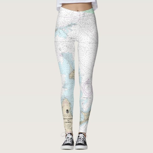 Block Island Sound en Gardiners Bay Grafiek Leggings (Voorkant)