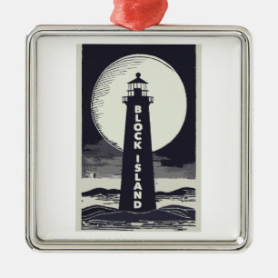 Block Island Vuurtoren Rhode Island Moon Metalen Ornament