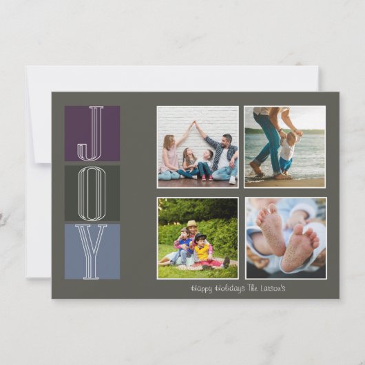 Block Letter Christmas Joy Foto Vakantie Kaart (Voorkant)