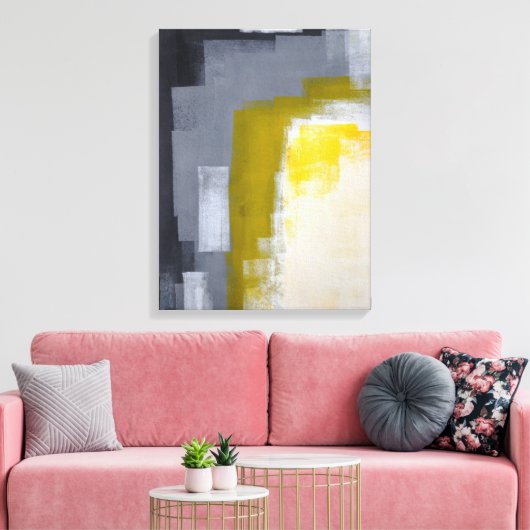 'Block Party' Grijs en Geel Abstract Art Print (Insitu (Woonkamer))