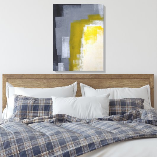 'Block Party' Grijs en Geel Abstract Art Print (Insitu (Slaapkamer))