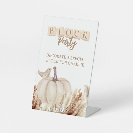 Block Party Herfst Baby shower activiteit Reclamebord Met Voetstuk (Voorkant)