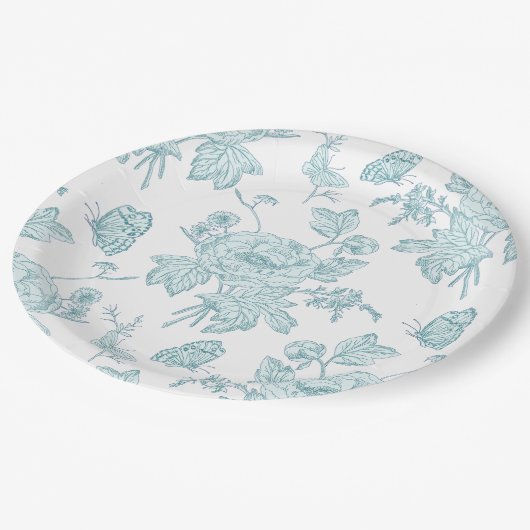 Block Print Aqua Paper Plates Papieren Bordje (Gekanteld)