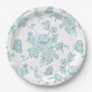 Block Print Aqua Paper Plates Papieren Bordje