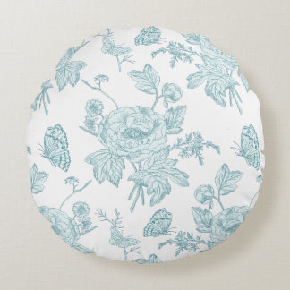 Block Print Aqua Round Throw Pillow Rond Kussen