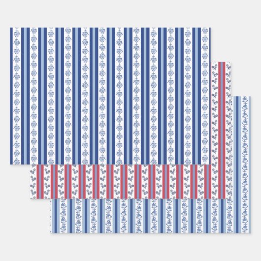 Block Print Botanical Stripes  Inpakpapier Vel (Set)