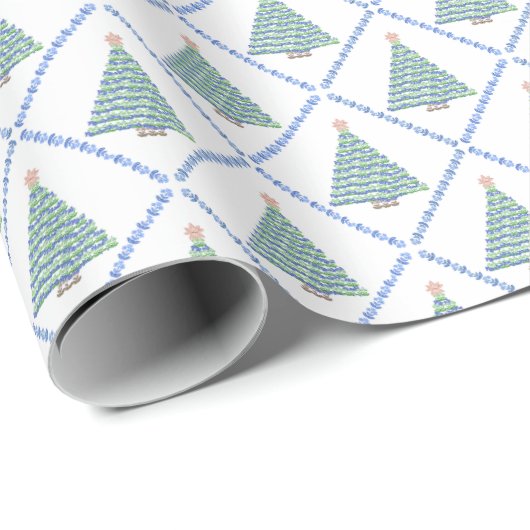 Block Print Flower Christmas Wrapping Paper Cadeaupapier (Rol Hoek)