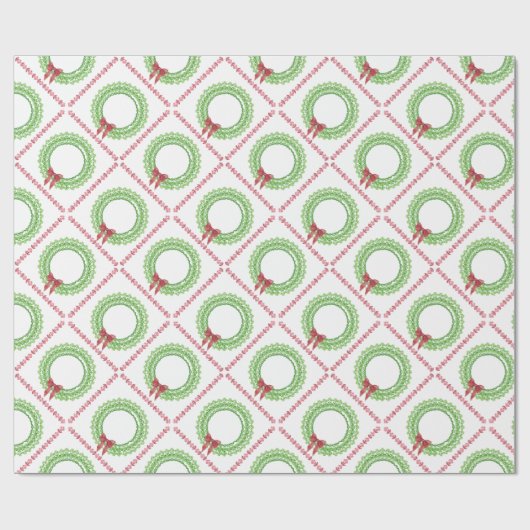 Block Print Flower Wreath Wrapping Paper Cadeaupapier (Vlak)