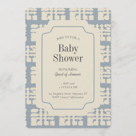 Block Print Geometric Gender Neutral Blue Beige Kaart