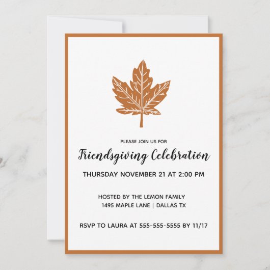 Block Print Maple Leaf Friendsgiving Kaart (Voorkant)