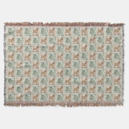 Block Print Schaap Ezel Quilt - Groen Bruin. Deken