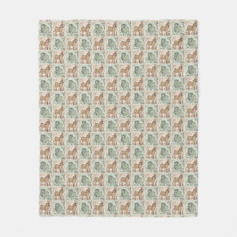 Block Print Schaap Ezel Quilt - Groen Bruin. Fleece Deken