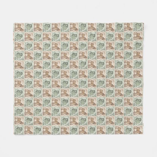 Block Print Schaap Ezel Quilt - Groen Bruin. Fleece Deken (Voorkant (Horizontaal))
