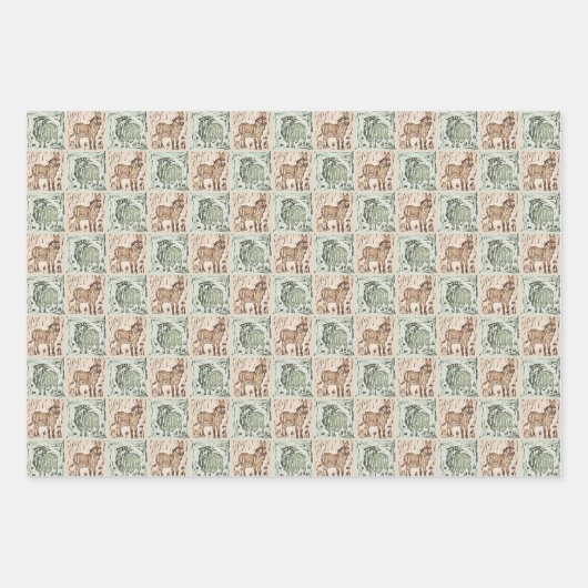 Block Print Schaap Ezel Quilt - Groen Bruin. Inpakpapier Vel (Voorkant 3)