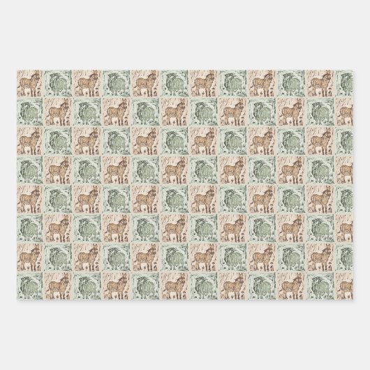 Block Print Schaap Ezel Quilt - Groen Bruin. Inpakpapier Vel (Voorkant 2)