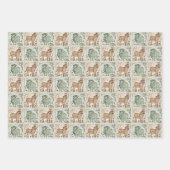 Block Print Schaap Ezel Quilt - Groen Bruin. Inpakpapier Vel (Voorkant)