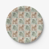Block Print Schaap Ezel Quilt - Groen Bruin. Papieren Bordje (Voorkant)