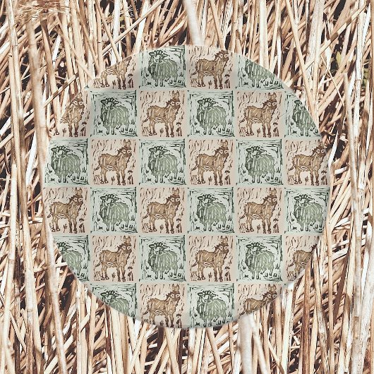 Block Print Schaap Ezel Quilt - Groen Bruin. Papieren Bordje