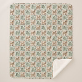Block Print Schaap Ezel Quilt - Groen Bruin. Sherpa Deken