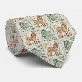 Block Print Schaap Ezel Quilt - Groen Bruin. Stropdas (Opgerold)