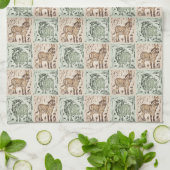 Block Print Schaap Ezel Quilt - Groen Bruin. Theedoek (Gevouwen)