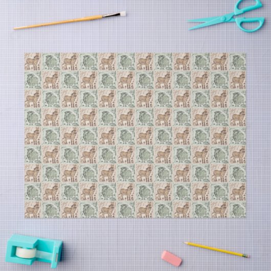 Block Print Schaap Ezel Quilt - Groen Bruin. Tissuepapier (Craft)