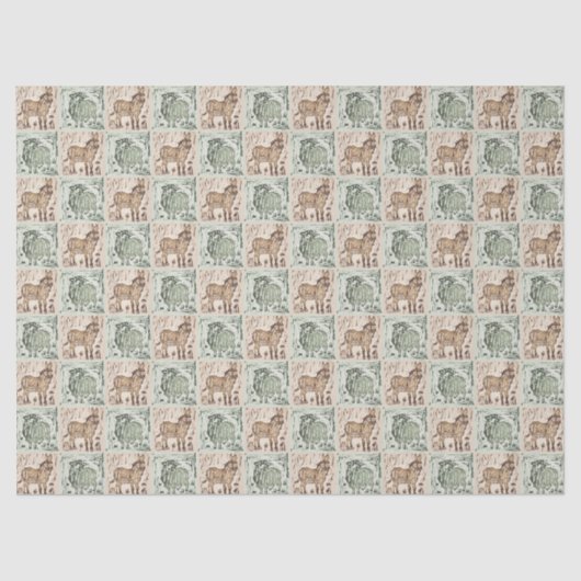 Block Print Schaap Ezel Quilt - Groen Bruin. Tissuepapier (Voorkant)