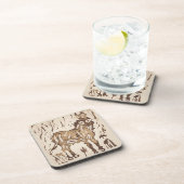 Block Print Sheep Donkey Quilt - brown donkey. Bier Onderzetter (Rechterzijde)