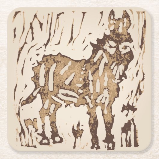Block Print Sheep Donkey Quilt - brown donkey. Kartonnen Onderzetters (Voorkant)