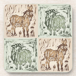 Block Print Sheep Donkey Quilt - farm animals. Bier Onderzetter