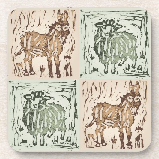 Block Print Sheep Donkey Quilt - farm animals. Bier Onderzetter (Voorkant)