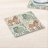 Block Print Sheep Donkey Quilt - farm animals. Kartonnen Onderzetters (Schuin)