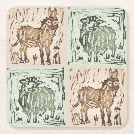 Block Print Sheep Donkey Quilt - farm animals. Kartonnen Onderzetters