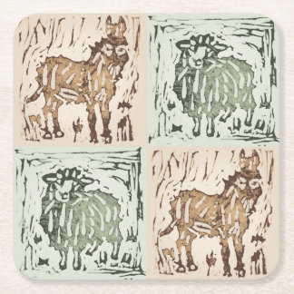 Block Print Sheep Donkey Quilt - farm animals. Kartonnen Onderzetters